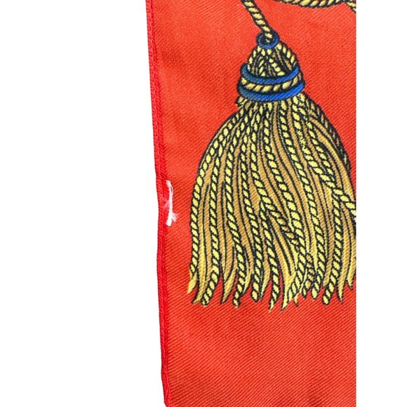 Vintage Silk Scarf Baroque Heraldic Royal Crest Tassels Chain Design Headwear - Picture 3 of 4